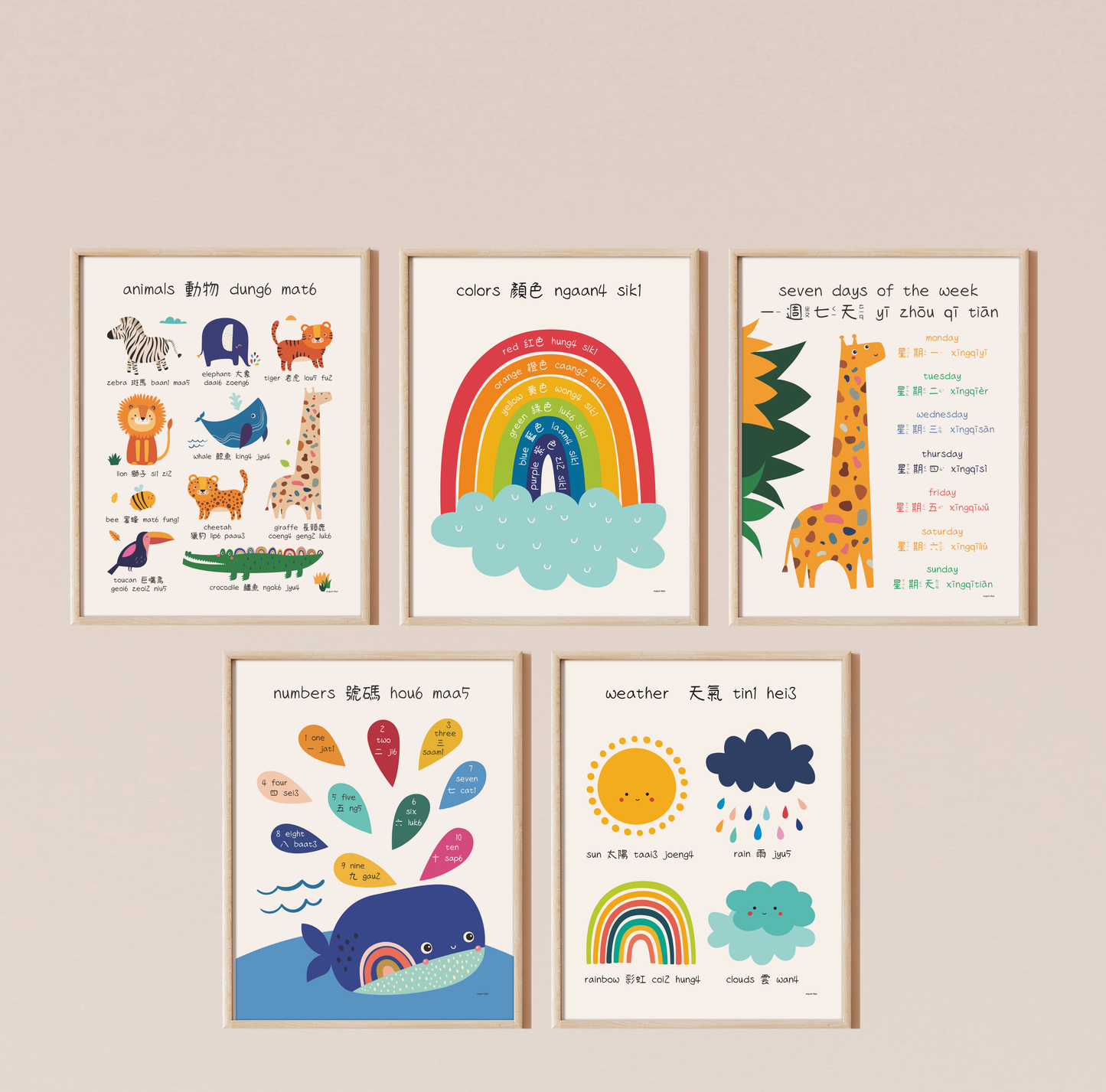 Set of 5 Bilingual Prints (available in 8 languages)