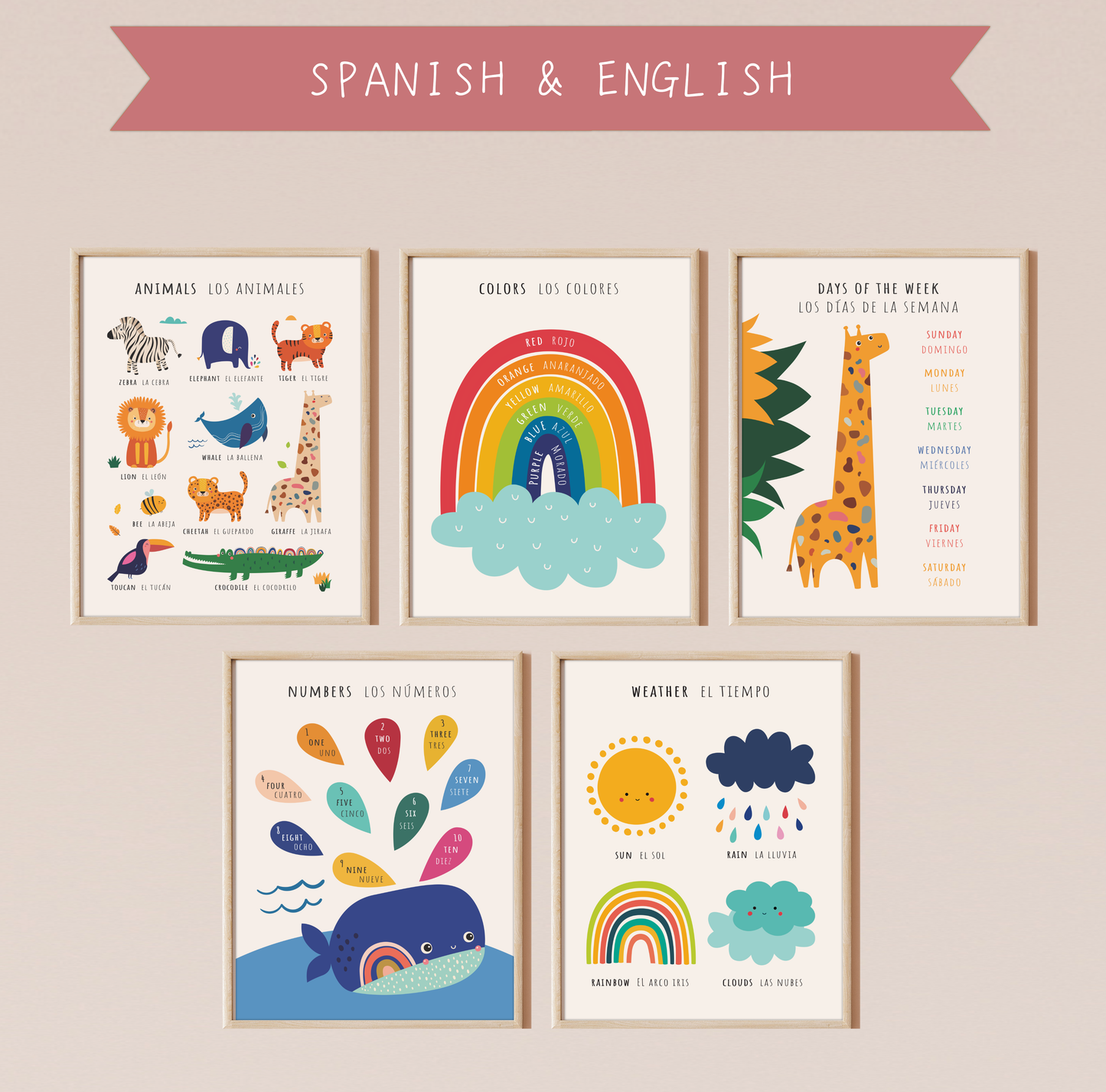 Set of 5 Bilingual Prints (available in 8 languages)