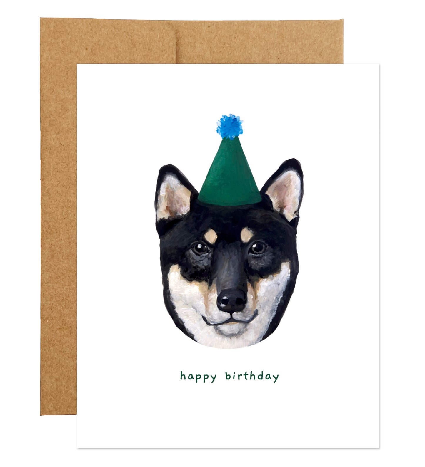 Shiba Inu Dog with Party Hat Bilingual Birthday Card (available in 7 languages)