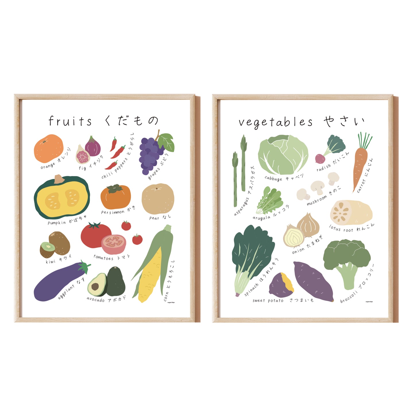 Set of 2 Fruits and Vegetables Bilingual Prints (available in 6 languages)