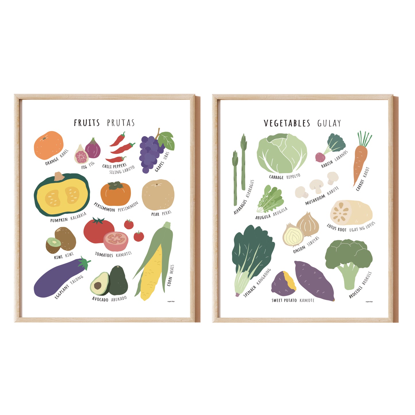 Set of 2 Fruits and Vegetables Bilingual Prints (available in 6 languages)