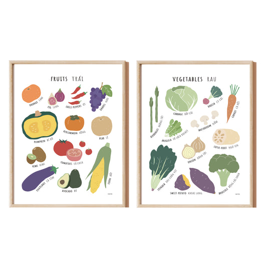 Set of 2 Fruits and Vegetables Bilingual Prints (available in 6 languages)