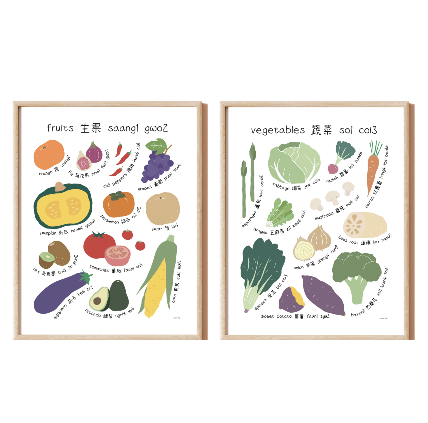 Set of 2 Fruits and Vegetables Bilingual Prints (available in 6 languages)